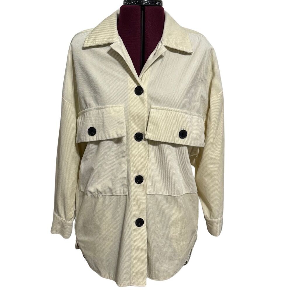 GOLD HINGE Oversized Corduroy Shacket Button Up Front Pocket Cream EUC XS